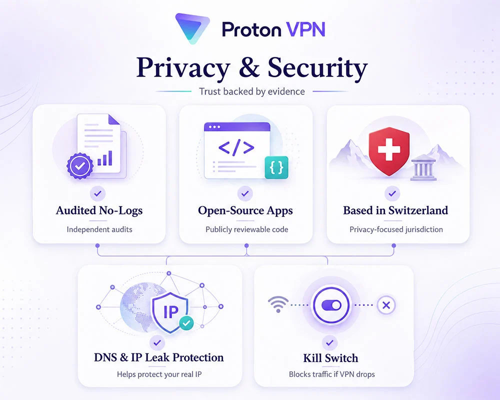 Proton VPN privacy, no-logs audit and security features overview